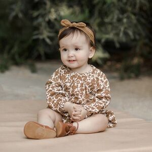 Rylee + Cru Long Sleeve Bubble Romper Gold Gardens 6-12